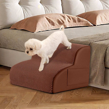 Foam Dog Stairs, 2 Steps, Non-Slip, 20kg Capacity, Brown