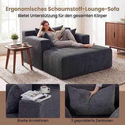 Foam Sofa & Ottoman Set with Pillows – Grey Corduroy