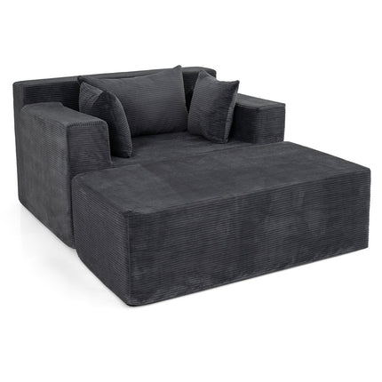 Foam Sofa & Ottoman Set with Pillows – Grey Corduroy