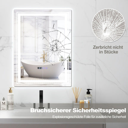 Fog-free LED bathroom mirror with 3 light colors & memory function Illuminated wall mirror