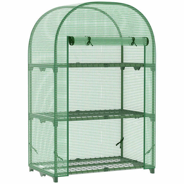Mini Metal Greenhouse - 3 shelves, green, 80x49x120 cm