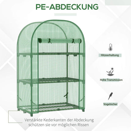 Mini Metal Greenhouse - 3 shelves, green, 80x49x120 cm