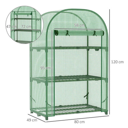 Mini Metal Greenhouse - 3 shelves, green, 80x49x120 cm