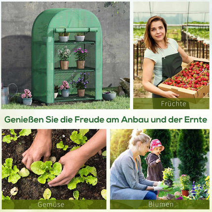 Mini Metal Greenhouse - 3 shelves, green, 80x49x120 cm