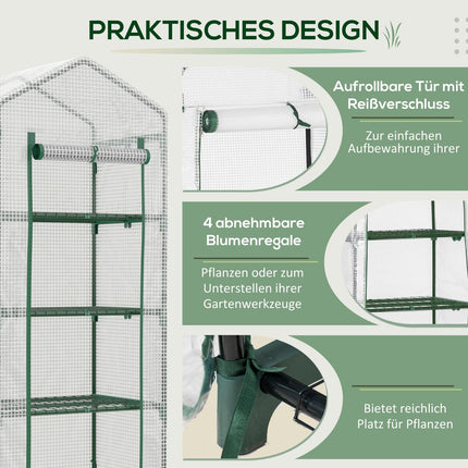 White 4-shelf greenhouse, foil cover, 70x50x160 cm