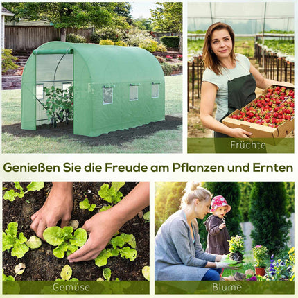 Greenhouse foil tunnel with window, 350x200x200 cm, green