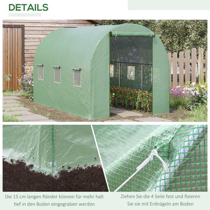 Greenhouse foil tunnel with window, 350x200x200 cm, green