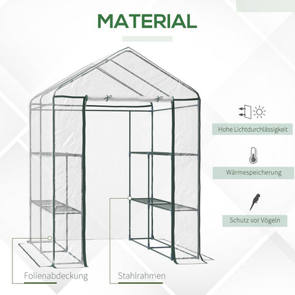 Walk-In greenhouse with shelves - Steel PVC frame