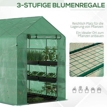 Walk-in greenhouse, 8 shelves, green, 214x143x195 cm