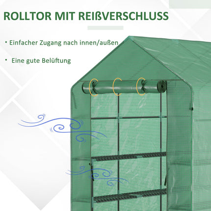 Walk-in greenhouse, 8 shelves, green, 214x143x195 cm