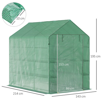 Walk-in greenhouse, 8 shelves, green, 214x143x195 cm