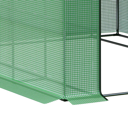 Walk-In greenhouse with 8 shelves, steel frame, green