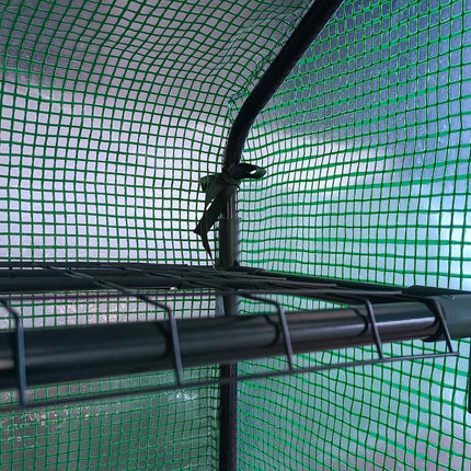 Walk-In greenhouse with 8 shelves, steel frame, green