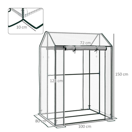 White windproof greenhouse with double doors, 100x80x150 cm
