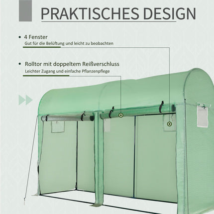 Greenhouse 300x100x200 cm, PE Plastic, Steel frame, 4 windows