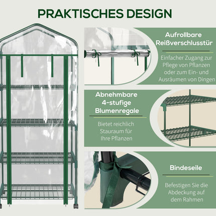Greenhouse with 4 shelves, Steel frame, 69x50x165 cm