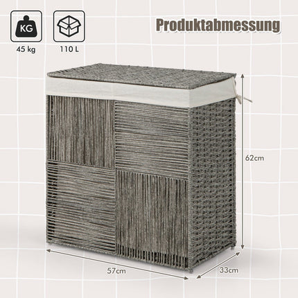 Foldable 110L Rattan Laundry Basket with Lid and Handles