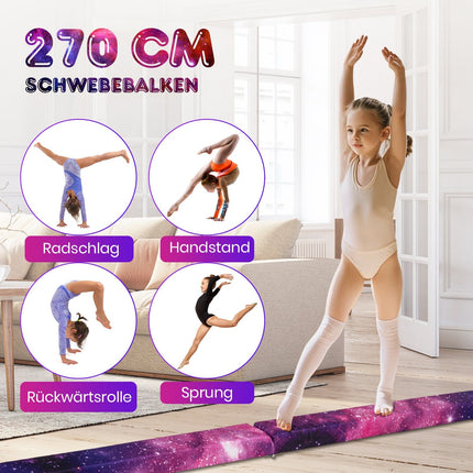 Foldable 270cm Gymnastics Balance Beam for Kids, Purple
