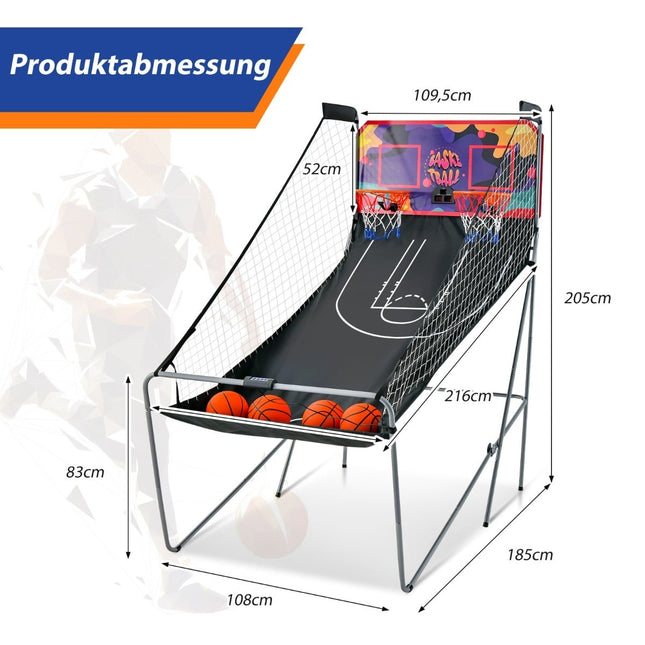 Opvouwbaar arcade-basketbalspel met 2 ringen en 8 spelmodi