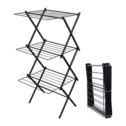 Foldable 3-Tier Clothes Drying Rack – Black, Space-Saving