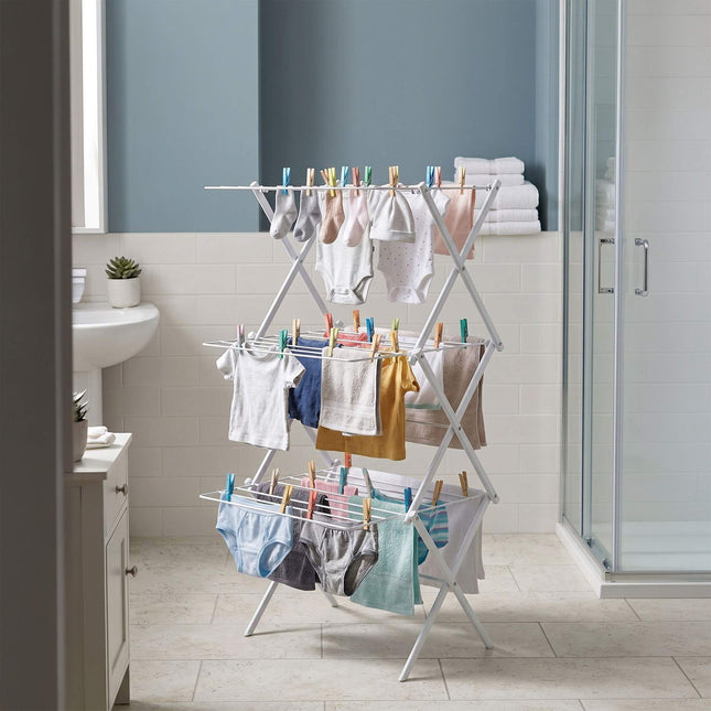 Foldable 3-Tier Clothes Drying Rack, White