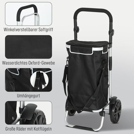 Foldable 3-in-1 Shopping Trolley, 40L, 25kg Capacity, Black