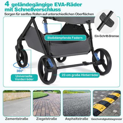 Foldable 3-in-1 Stroller with Reversible Seat, Grey