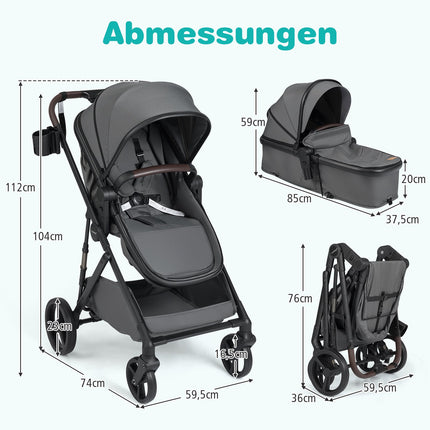 Foldable 3-in-1 Stroller with Reversible Seat, Grey