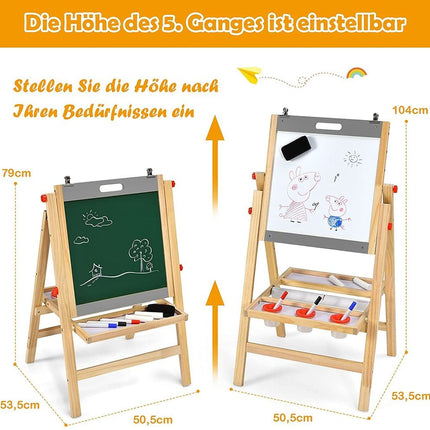 Foldable 3 in 1 children's board, height-adjustable wooden board 50.5 x 53.5 x 79-104 cm natural + gray