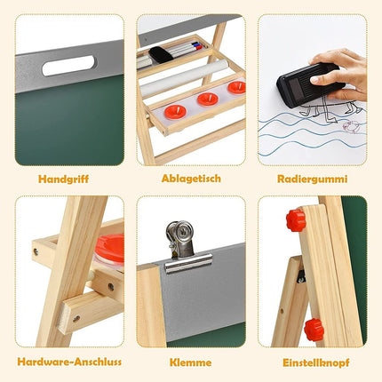 Foldable 3 in 1 children's board, height-adjustable wooden board 50.5 x 53.5 x 79-104 cm natural + gray