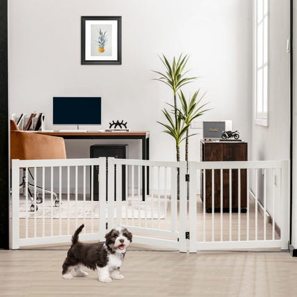 Foldable 3-part dog barrier with pinewood gate for doors/stairs, 61cm high, white