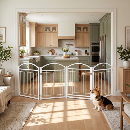 Foldable 4-Panel Dog Gate with Door, 81 cm, White