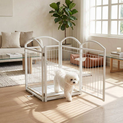 Foldable 4-Panel Dog Gate with Door, 81 cm, White