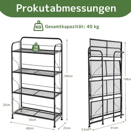 Foldable 4-tier metal plant stand with adjustable shelf can hold up to 40 kg