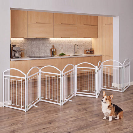 Foldable 8-Panel Metal Dog Gate with Door, 480x81 cm