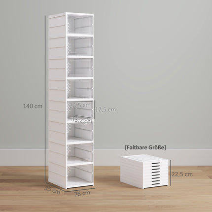 Foldable 8-Tier Shoe Rack, Ventilated Plastic, White
