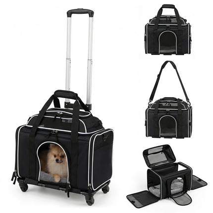 Foldable Airline-Approved Pet Carrier with Wheels, Black