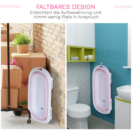 Foldable pink baby bath, ergonomic non-slip design