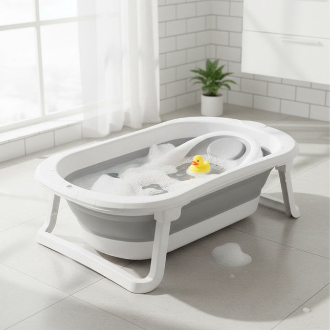 Foldable Baby Bath with Insert, Temp-Sensitive Plug