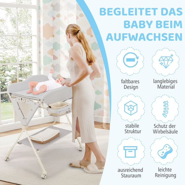 Foldable Baby Changing Table with Storage and Wash Basin