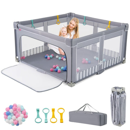 Foldable Baby Playpen with 50 Balls, 150x150 cm, Grey