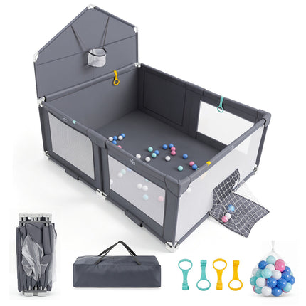 Foldable Baby Playpen with Basketball Hoop & Soccer Goal