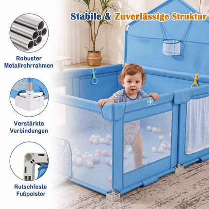 Foldable Baby Playpen with Non-Slip Feet, Blue, 223x150 cm