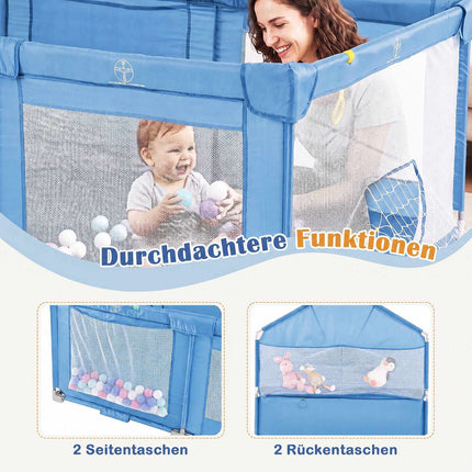 Foldable Baby Playpen with Non-Slip Feet, Blue, 223x150 cm