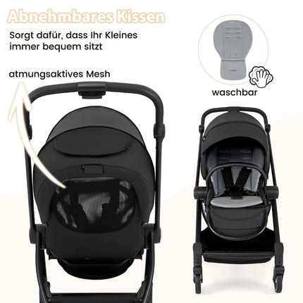 Foldable Baby Stroller with Reversible Seat, Black