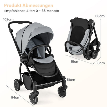 Foldable Baby Stroller with Reversible Seat, Grey