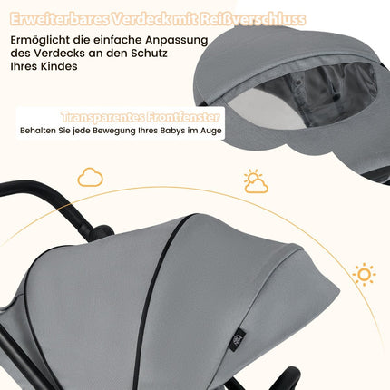 Foldable Baby Stroller with Reversible Seat, Grey