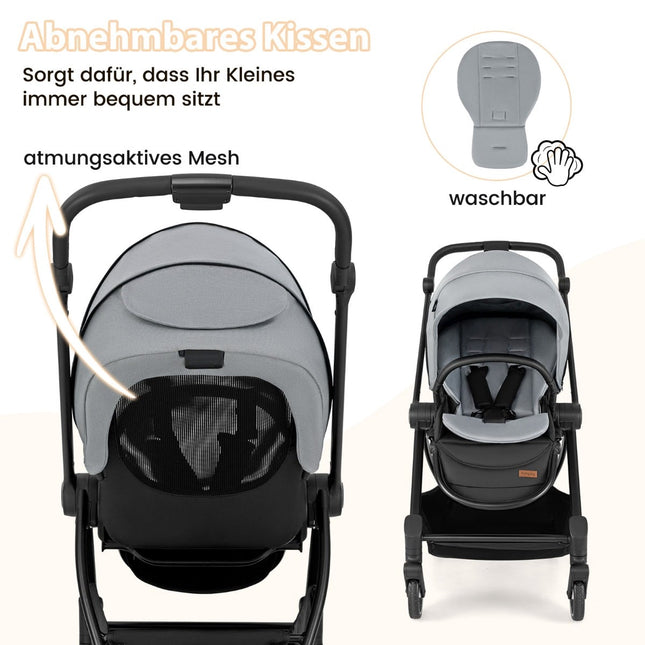 Foldable Baby Stroller with Reversible Seat, Grey