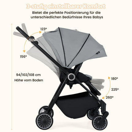 Foldable Baby Stroller with Reversible Seat, Grey