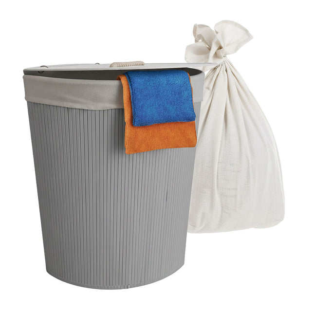 Foldable Bamboo Corner Laundry Bin with Lid